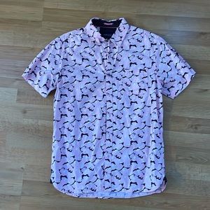 Pink shortsleeved button down shirt. Worn once